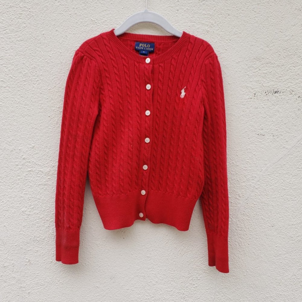 Polo Vintage Red Cableknit Button Up Sweater - Picture 2 of 7